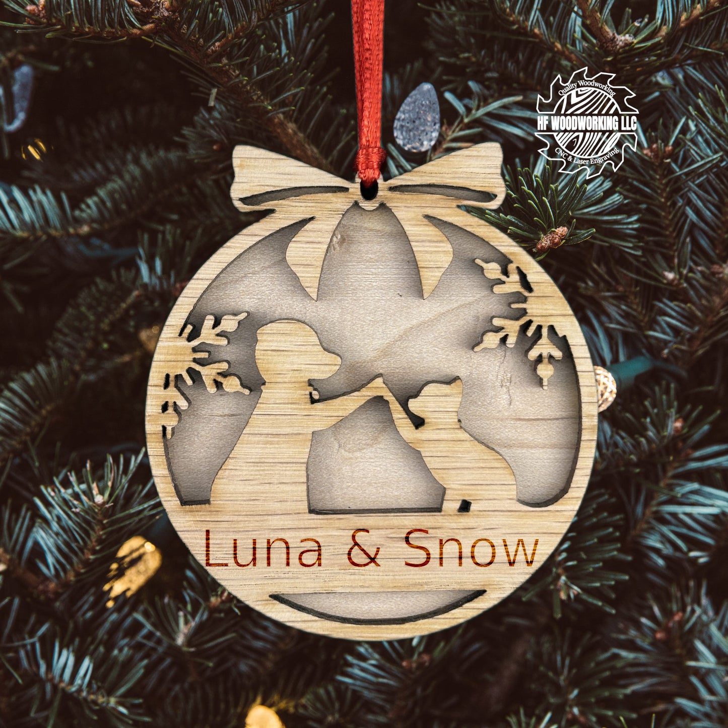 Personalized Wood Cat and Dog as Friends Chistmas Ornament