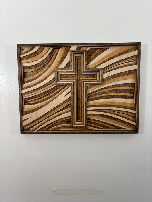 Wavy Layered Cross Wall Art