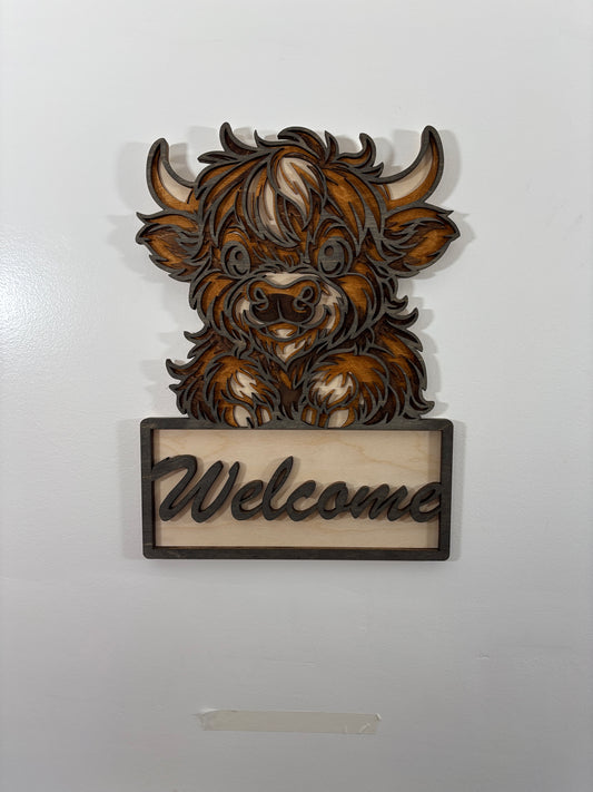 Highland Cow Welcome Wall Art