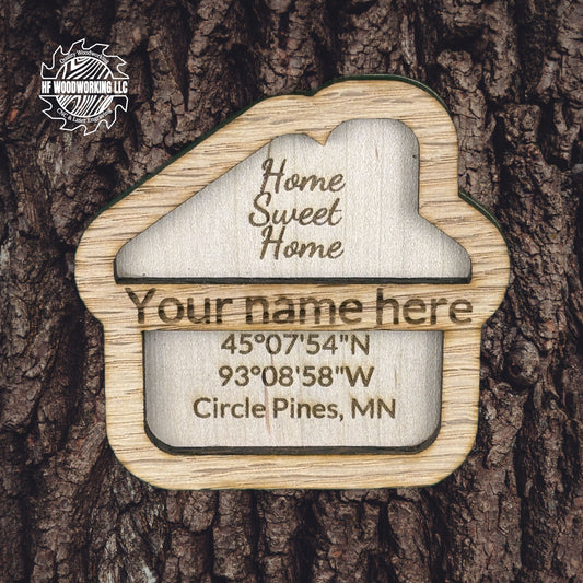 Personalized Home GPS Coordinate Wood Magnet
