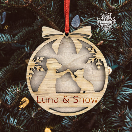 Personalized Wood Cat and Dog as Friends Chistmas Ornament