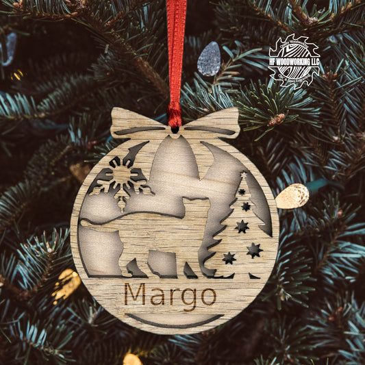 Personalized Wood Cat Circle Chistmas Ornament