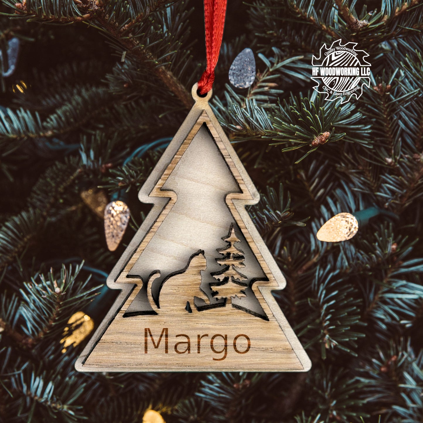 Personalized Wood Cat Chistmas Tree Ornament