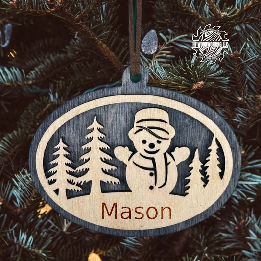 Personalized Wood Snowman Ornament