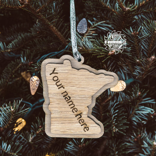 Personalized Wood Minnesota Ornament