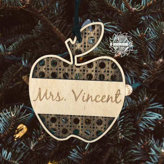 Personalized Wood Apple Teacher Gift Ornament