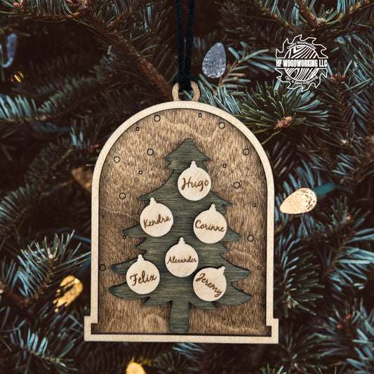 Personalized Wood Chistmas Tree Family Names Ornament
